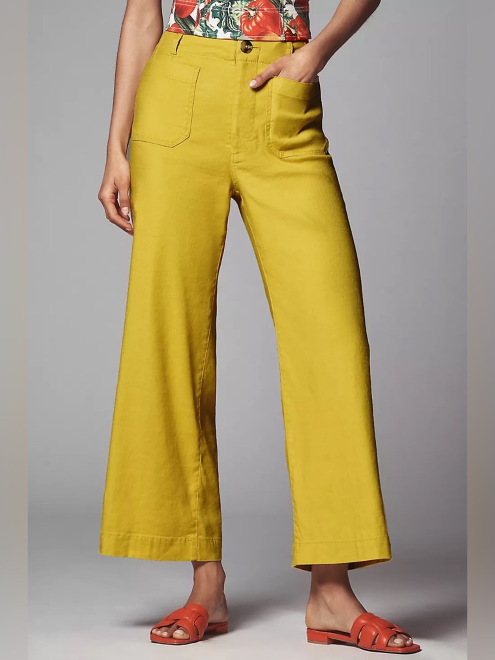 NWT Anthropologie Maeve Colette Linen Blend Crop Wide-Leg Pants Yellow 29